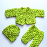 Handmade Crochet Baby Cardigan Set: Ribbed Beanie and Booties